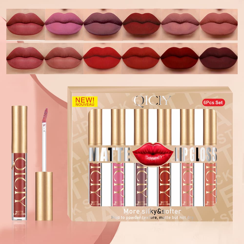 QICIY 6-Color Lip Gloss Set Matte Velvet Pearl Non-Stick Cup Liquid Lipstick Single Set Cross-Border Supply