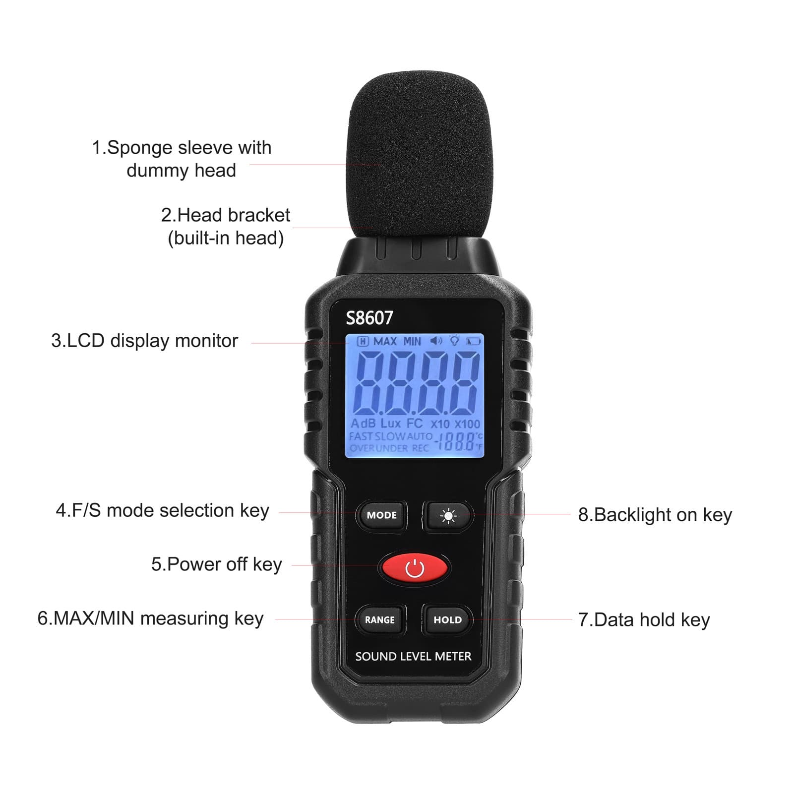 S8607 High Precision Decibel Meter Environmental Noise Detector Mini Sound Level Meter