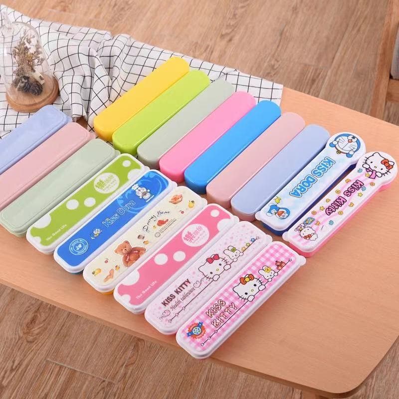 Children's Cutlery Box Student Chopstick Spoon Storage Box Travel Portable Plastic Case Baby Utensil Box Pencil Case