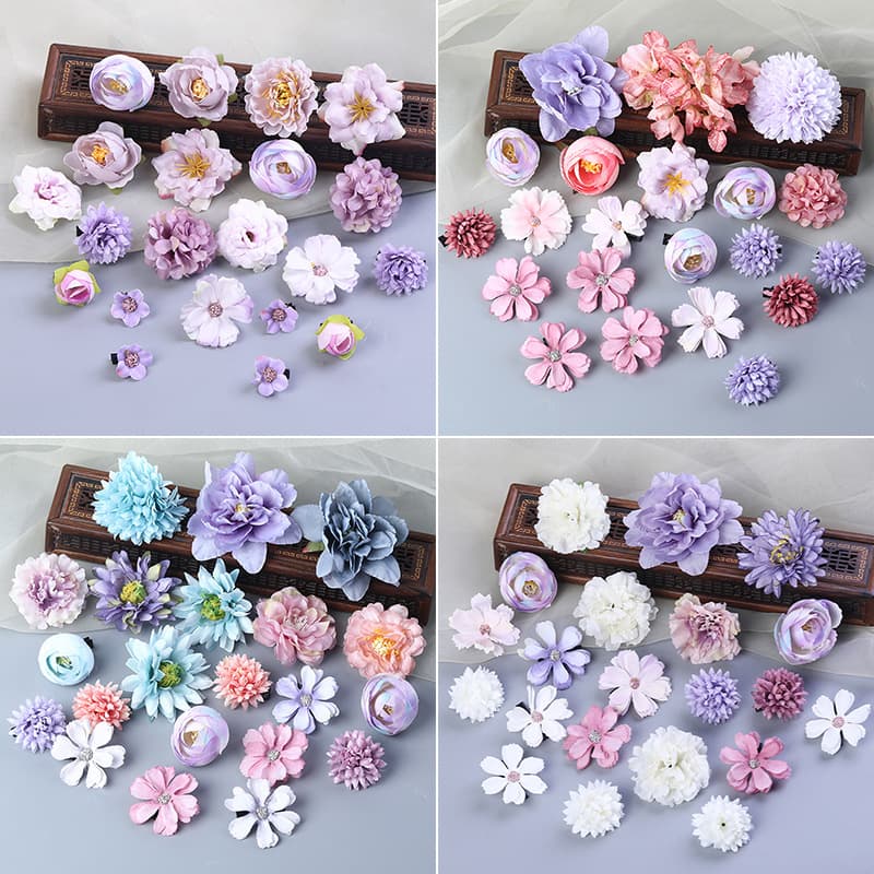 Purple Simulated Flower Set Artificial Flowers DIY Material Silk Flower Hairpin Headpiece Graduation Cap Decoration Pain Relief Packaging Ornament