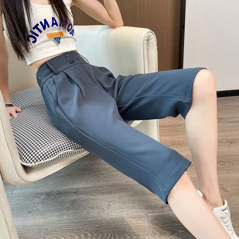 Flared Pants, Ice Silk, New High-Waist Micro-Flare Pants, Casual Capri Pants for Women, Summer Thin Draping Trendy Suit 2026