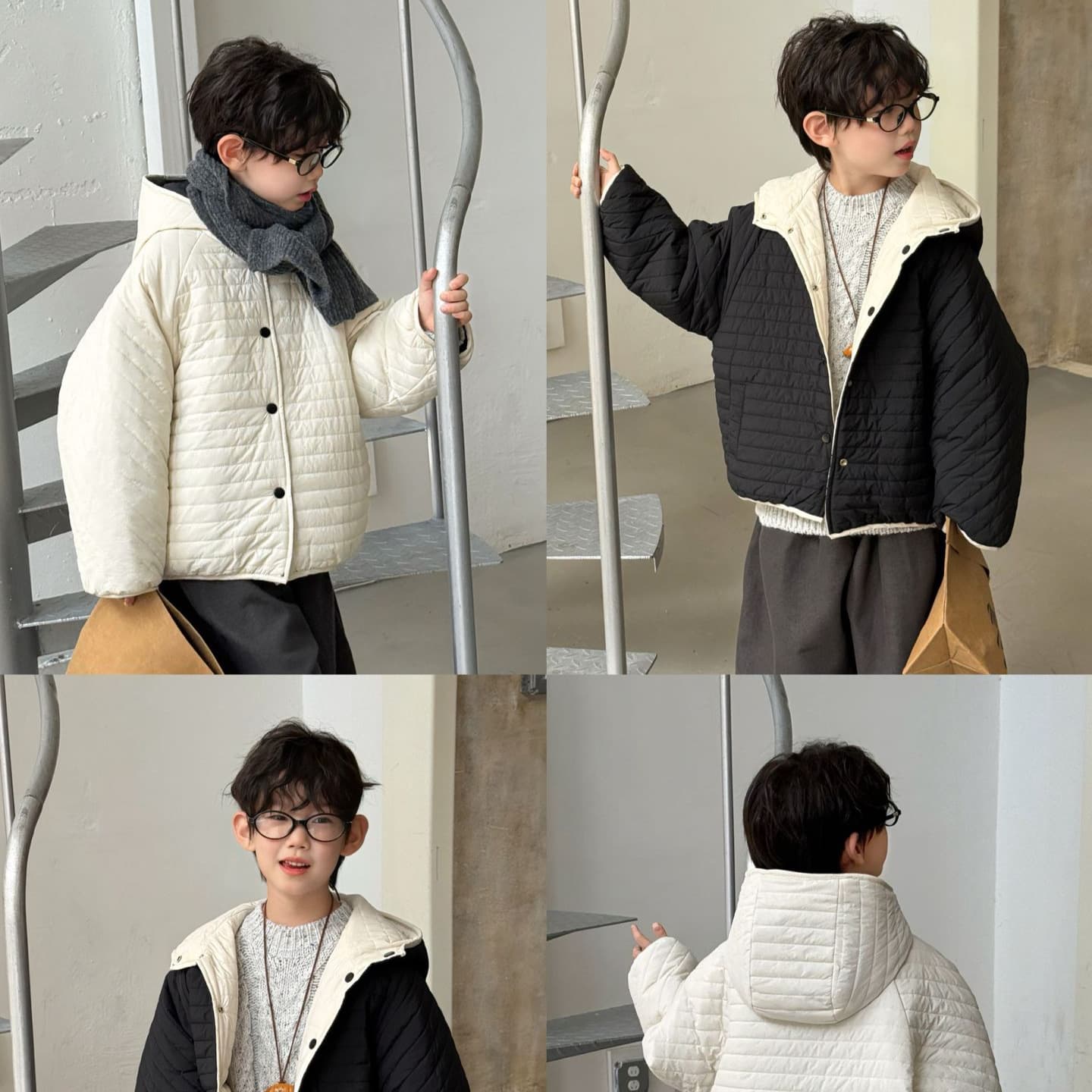 Tairu 2025 Winter Children's Korean Style Luxury Feel Hooded Checkered Thick Cotton Jacket Solid Color Quilted Boys' Outerwear Trendy