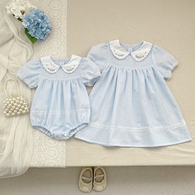 Girls' Summer Dress New Style Embroidered Collar Girl's Dress Baby Romper One-Piece Clothing Children's Sisters' Matching Outfits