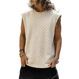 European Size Men's Summer Checkered Jacquard Vest - Loose Casual Sleeveless T-Shirt Sports Tank Top
