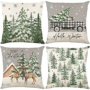 Linen Pillow Cover Holiday New Year Home Decoration Sofa Cushion Cover Santa Claus Reindeer Printed Throw Pillow Cover
