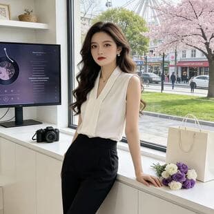 V-Neck Sleeveless Blouse for Women, New Spring/Summer Style, Inner Layer for Suits, Solid Color Chiffon Vest