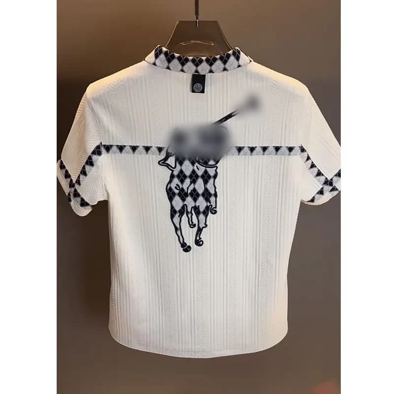 [New Summer Style] Fashionable and Stylish Men's Clothing 2025 Summer New Diamond Pattern Stitching Solid Color Business Simple T-Shirt