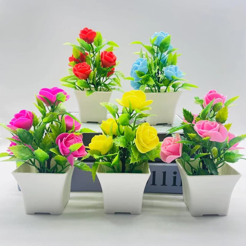 Artificial Potted Plant Fake Flower Bonsai Simulation Greenery Foam Rose 5-Pack Wholesale Artificial Flower Decoration