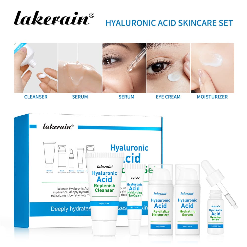 Cross-border Lakerain Hyaluronic Acid Skincare Set 5-Piece Cleansing Hydrating Moisturizing Gift Box Skincare Kit