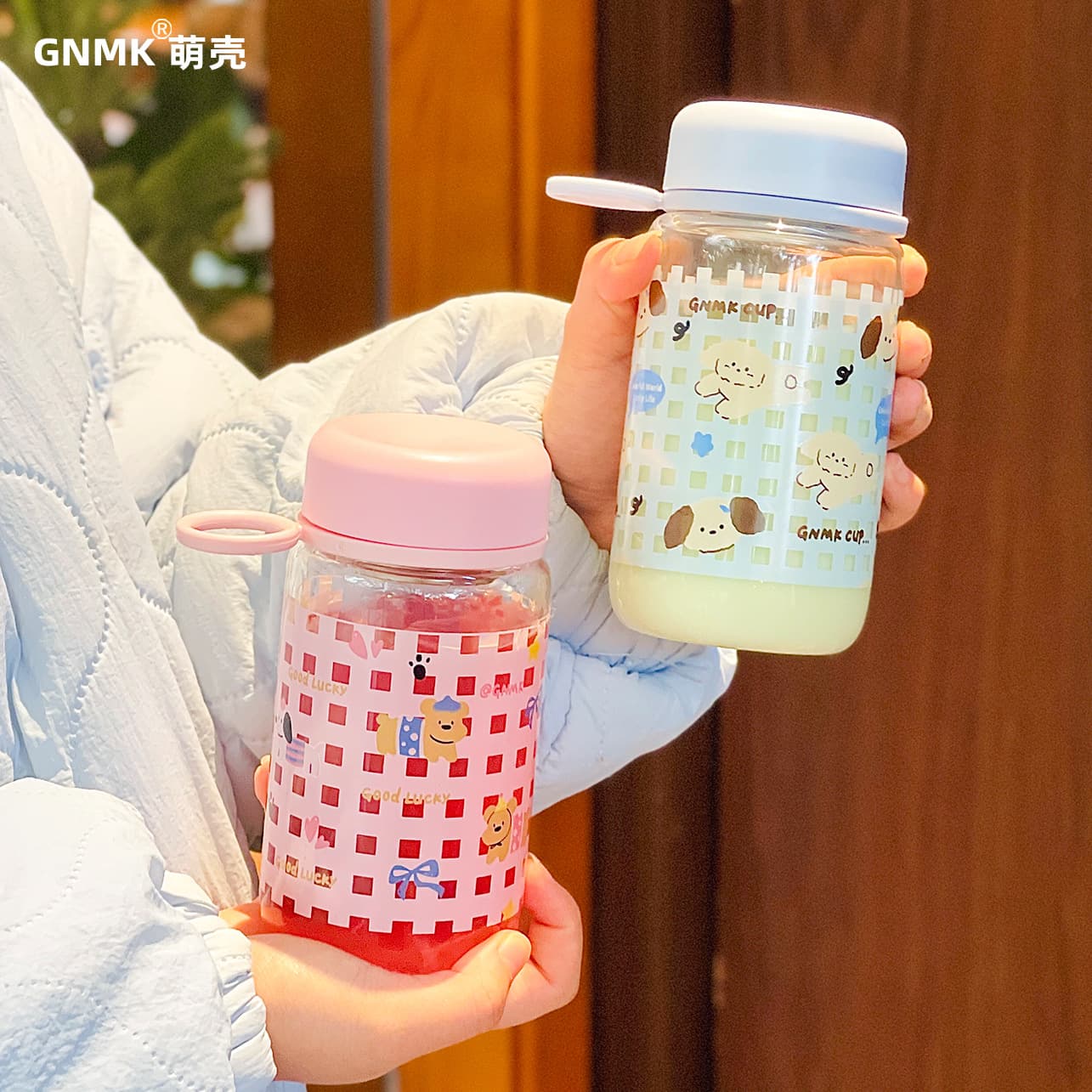 Girls High-Aesthetic Cute Cartoon Compact Portable Glass Cup with Scale Handle Tea Strainer Tumbler 2025 New