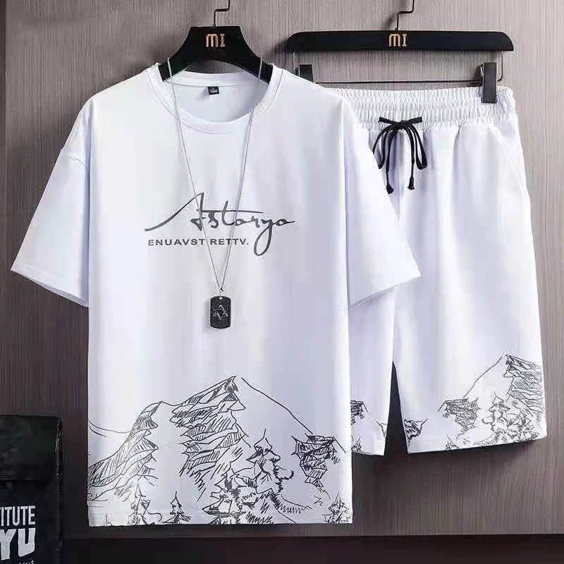 Men's Short Sleeve T-Shirt Summer Casual Set, Trendy Loose Thin Breathable Sports Fitness Shorts, Plus Size Two-Piece Set