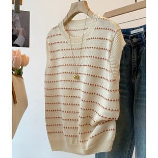 Summer New Women's Knit Top, Cotton Bamboo Linen Flutter Sleeve T-Shirt, Striped Artistic Knit Top, Wholesale
