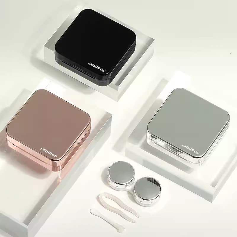 High-end coated contact lens box, square metallic contact lens box with mirror, printable solid color wholesale