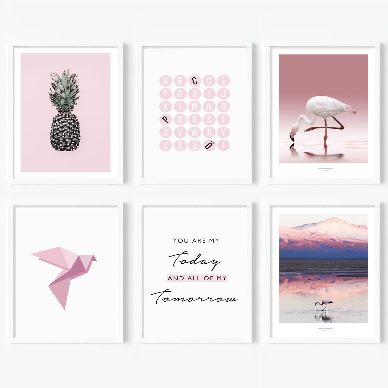 6-Piece Wall Art Painting Set, Living Room Bathroom Wall Decoration, Nordic Landscape Pink Gallery Home Decoration