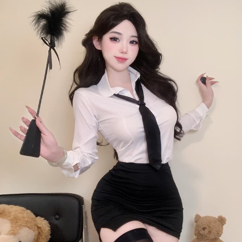 Sexy Lingerie Secretary Student Uniform Temptation White Top Black Skirt Professional Stretch Set Drop Shipping