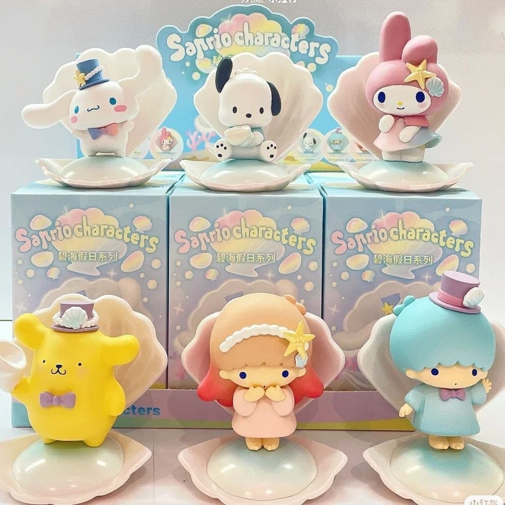Sanrio Blind Box Ocean Holiday My Melody Kuromi Cinnamoroll Figure Cute Desktop Decoration Gift for Girls