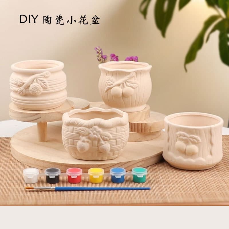Bisque Flower Pot DIY Hand-Painted Succulent Pot Children's Educational Graffiti Ceramic Painting Small Thumb Pot Free Shipping