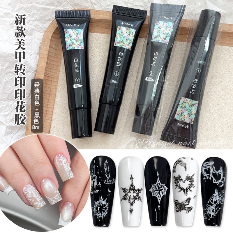 Cross-border wholesale transfer gel nail art high-concentration stamping gel black and white plate special transfer gel nail polish gel