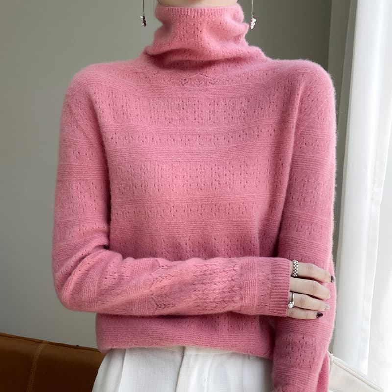 One-Piece Knit Stacked Collar Sweater for Women, Hollow Out Autumn Winter Versatile High Neck Knit Base Layer, Loose Fit