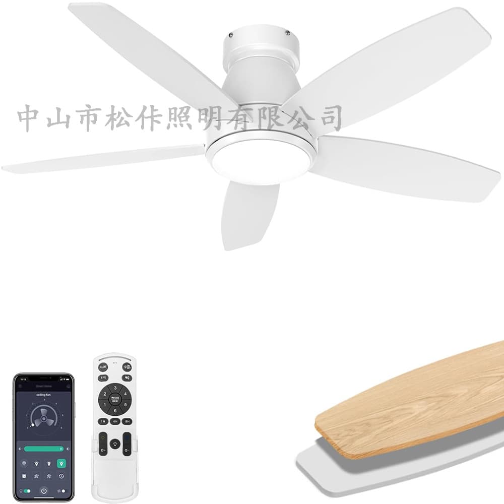 Cross-Border Fan Lamp Amazon Best-Selling 42-Inch 5-Blade Ceiling Fan Lamp Three-Color Stepless Dimming Remote Control App Control