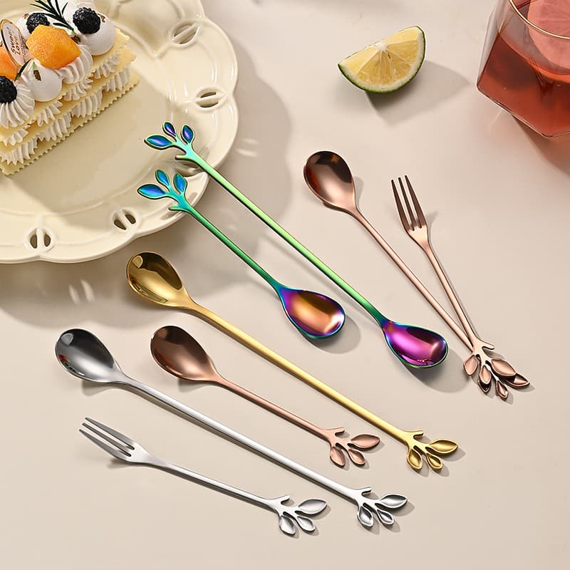 Stainless Steel Leaf Spoon Honey Spoon Bird's Nest Tea Party Gift Floral Patterned Adult Utensil Suitable for Various Occasions