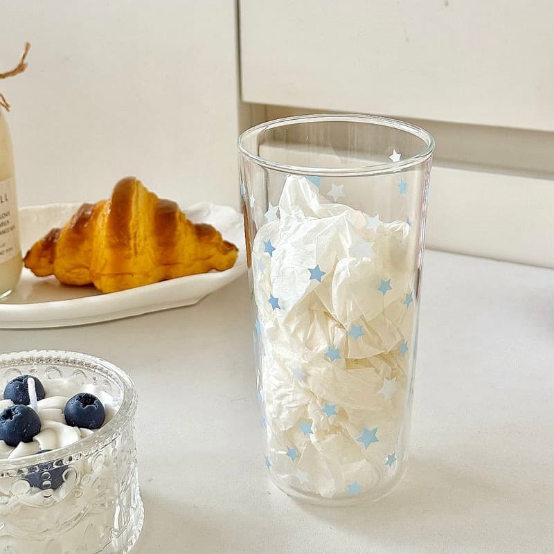 DIY Colorful Star Glass Cup Korean Style Ins Style Water Cup Glass Cup High Aesthetic Cup Girly Heart Breakfast Cup