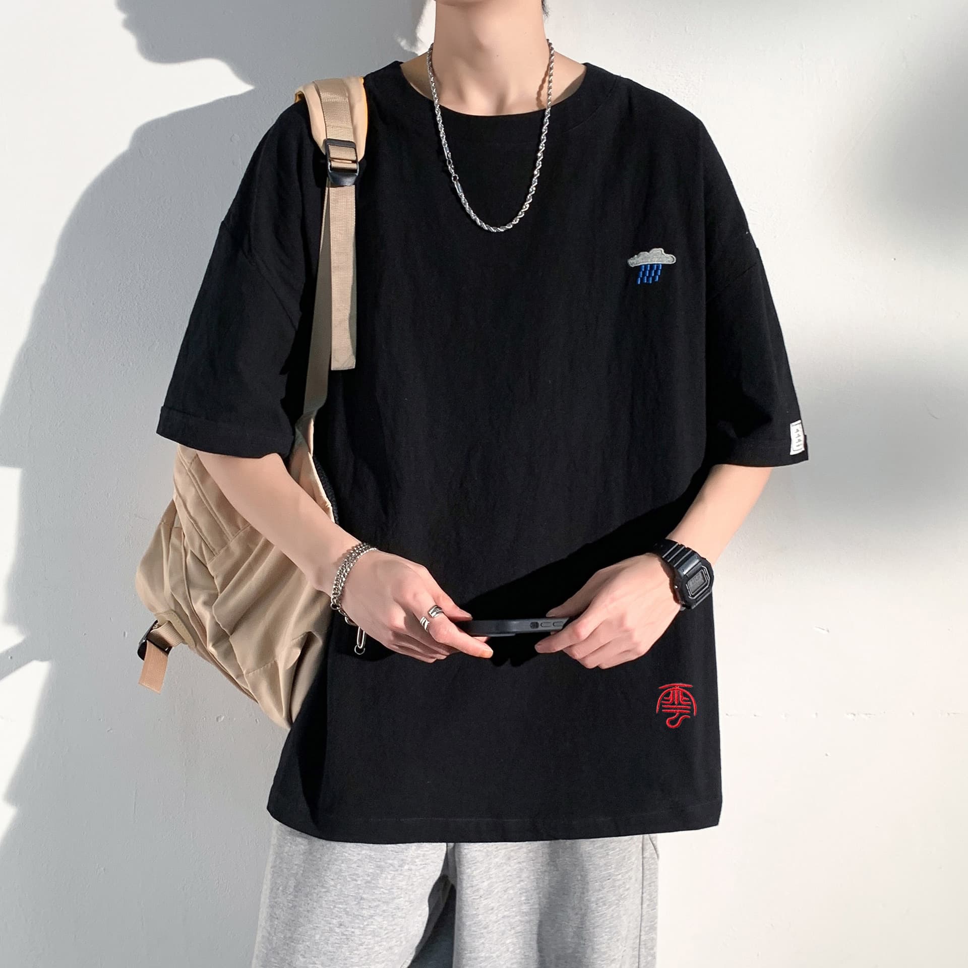 Hong Kong Style Men's and Japanese Style Casual Retro Large Size Loose Short-sleeved T-shirt
