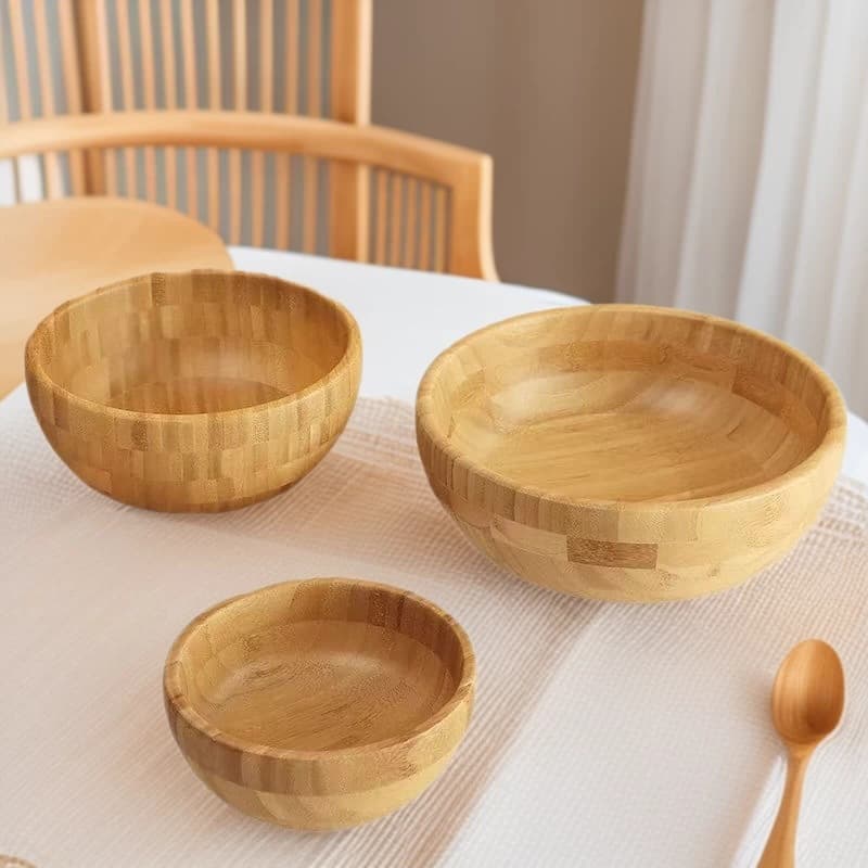 Japanese-Style Bamboo Salad Bowl, Large Wooden Bowl for Home Use, Creative Wooden Soup Bowl, Noodle Bowl, Practical Kitchen Bowl Set