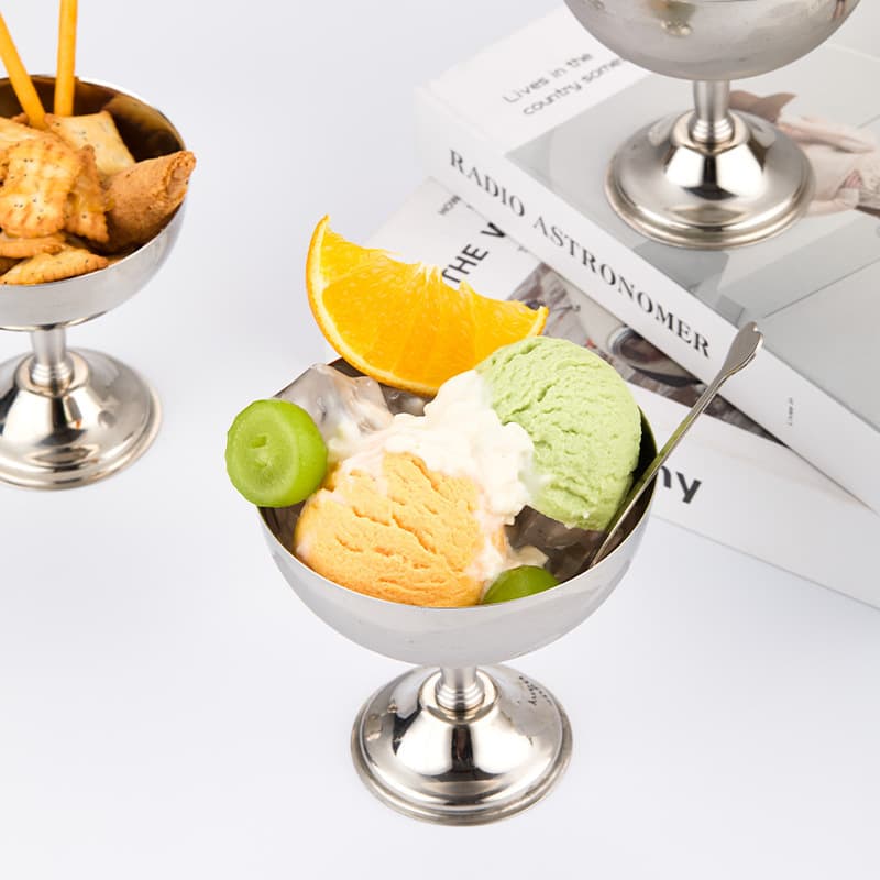 INS Salad Bowl Ice Cream Bowl Stainless Steel Dessert Cup Vintage Pudding Cup