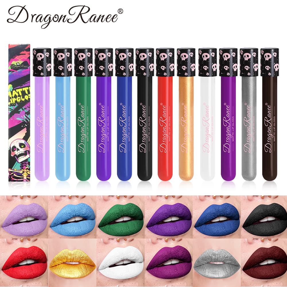 Cross-border white vampire olive green black enchanting purple Halloween creative makeup retro matte gold silver lip gloss
