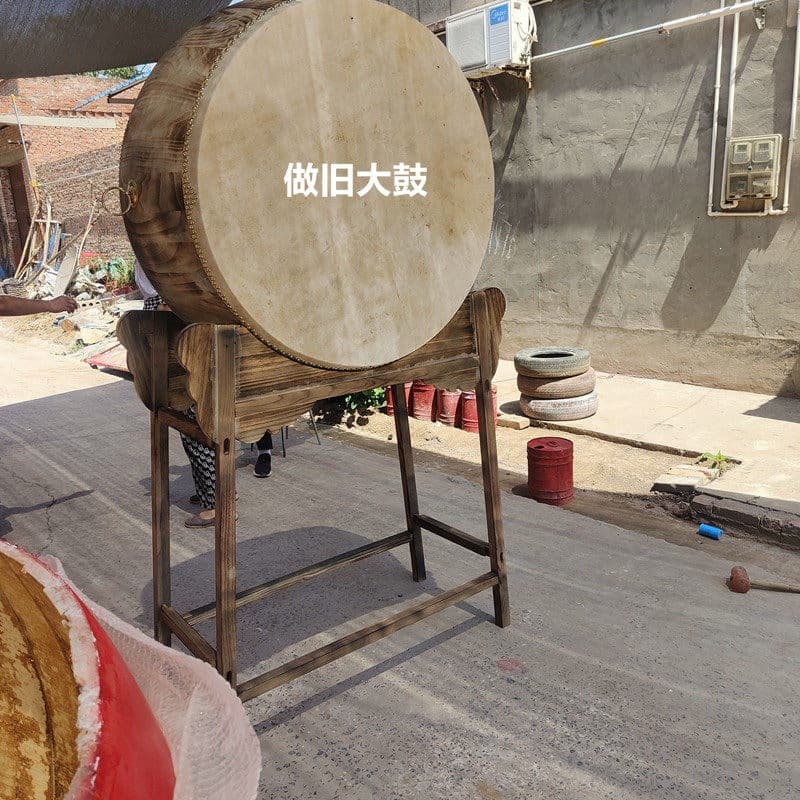 Big drum, vertical drum, old drum, war drum, film and television drum props, solid wood frame, cowhide drum, vertical drum