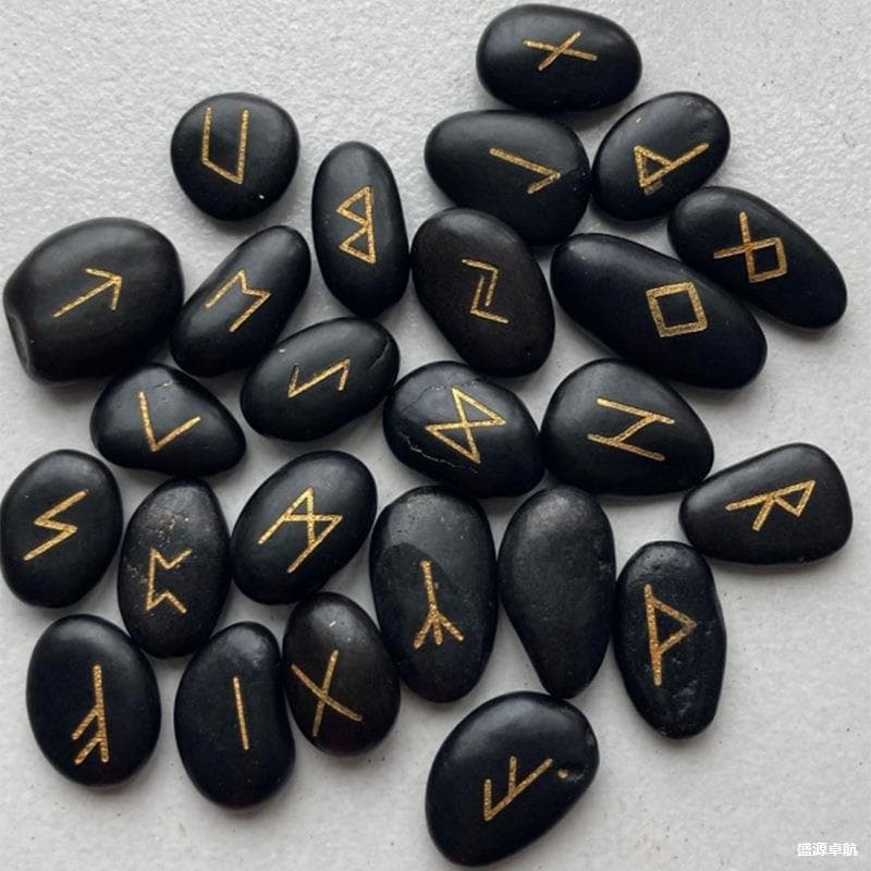 Black Rune Stone Rune Set Rune Stone Nordic Viking Rune Gold Gold Altar Prop Wia