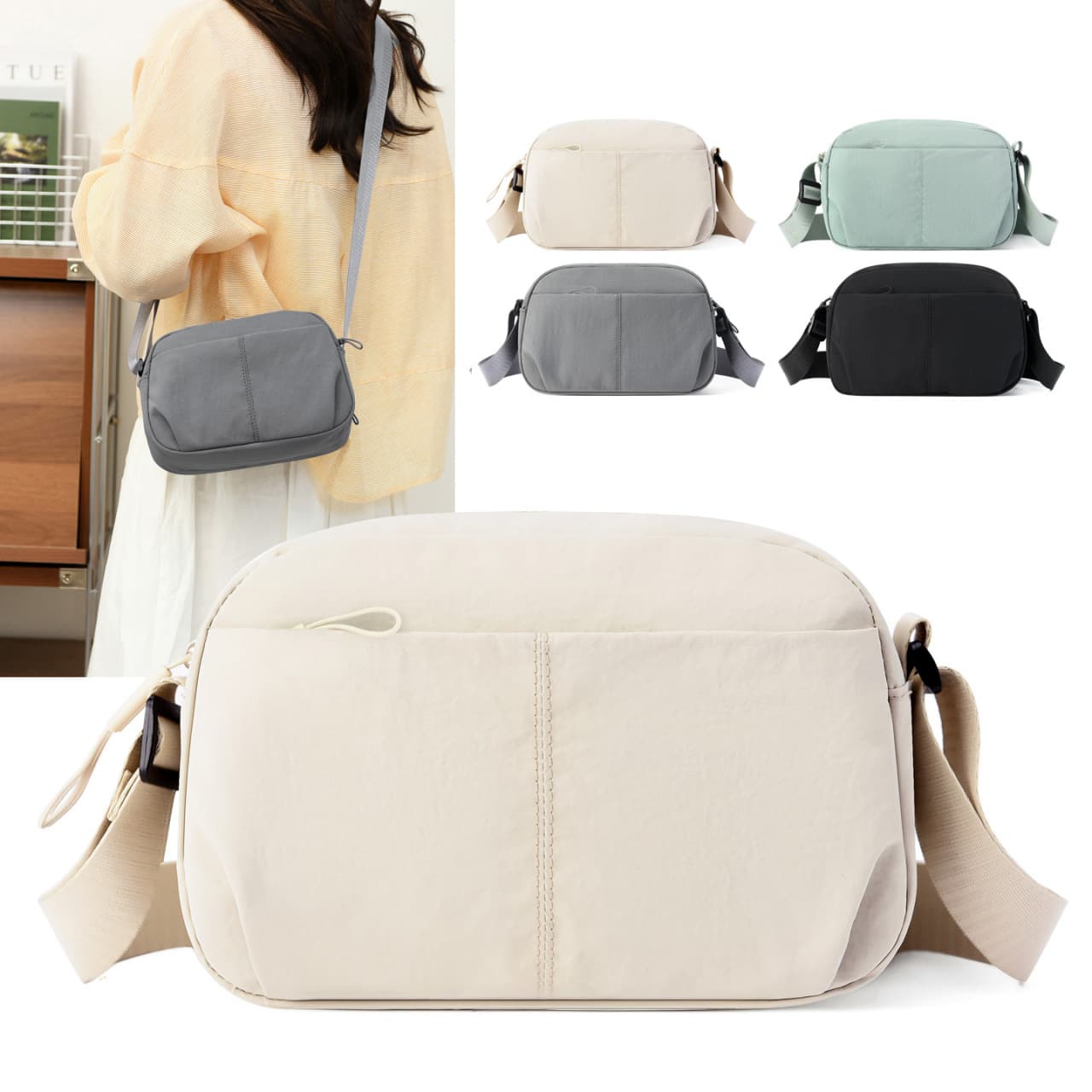 Daily commuting simple women's shoulder bag solid color Japanese versatile casual small square bag fashionable lightweight crossbody bag