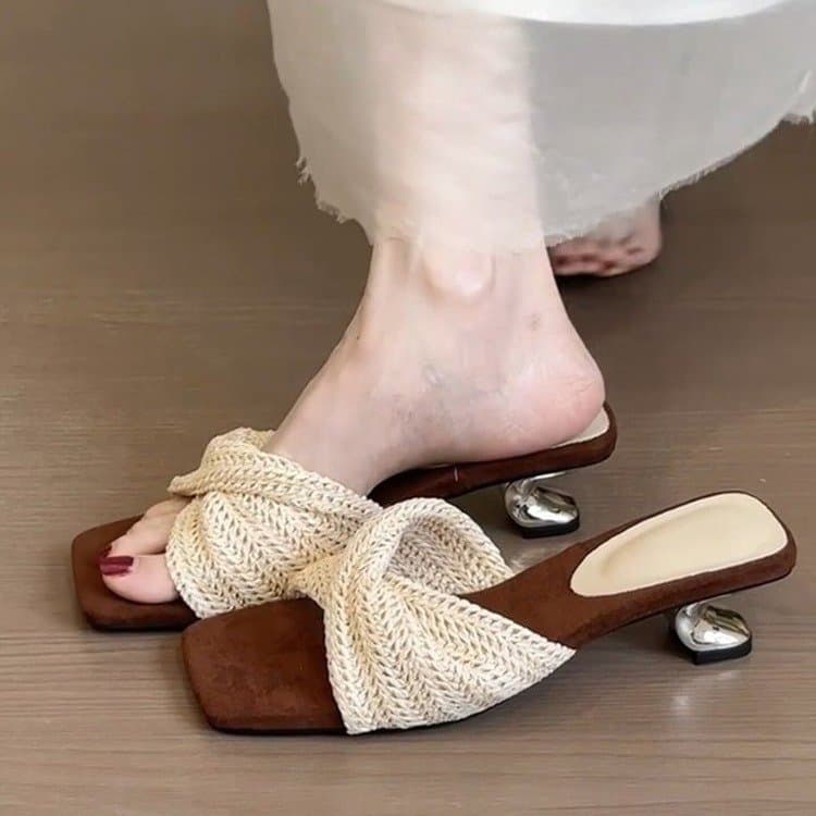 French Retro Woven Wedge Toe Ring Sandals for Women Summer Hollow Out Roman Style Vacation Sandals to Match Dresses