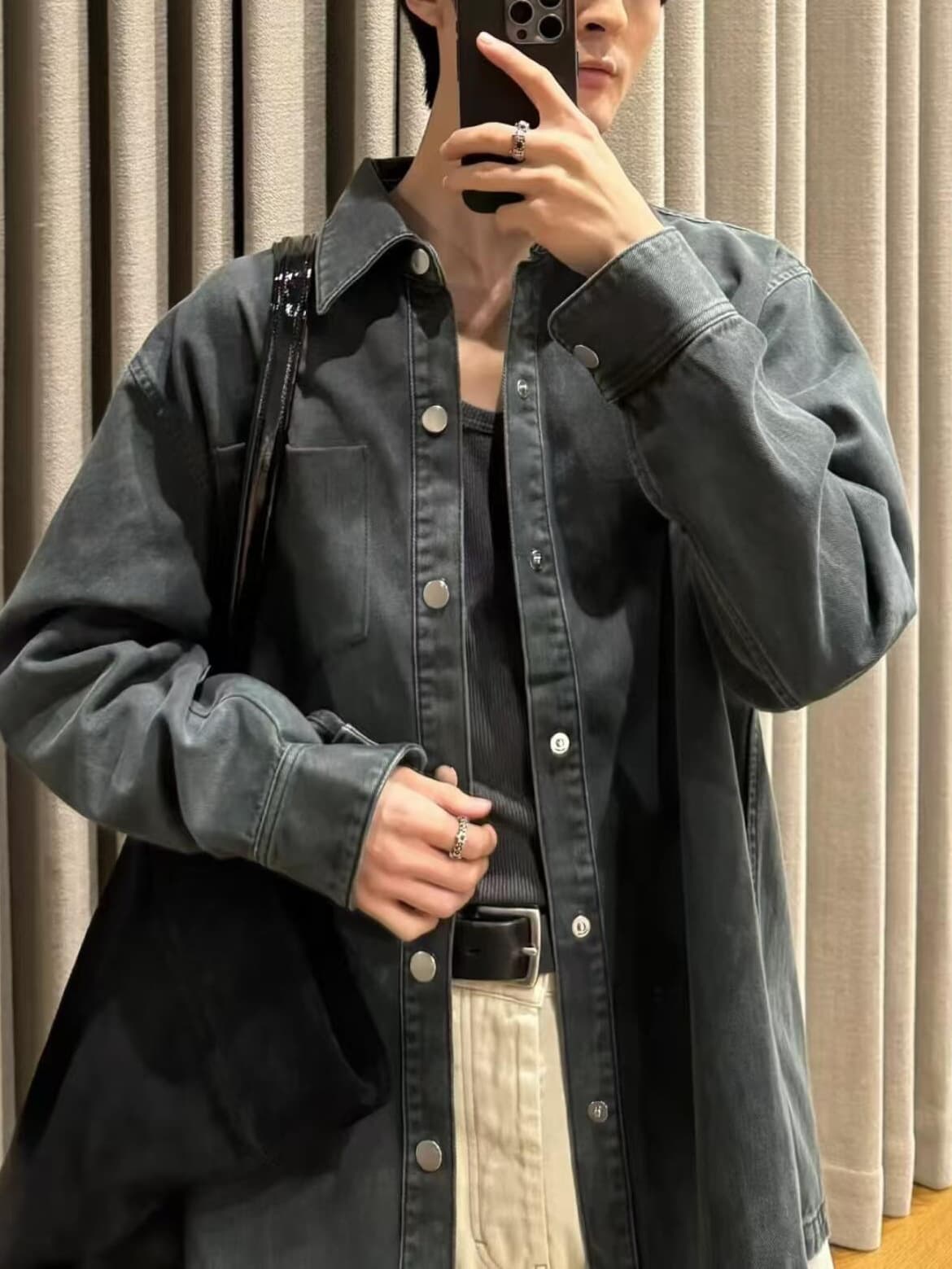 2025 Spring/Autumn New 3D Heart Embossed Letter Workwear Washed Denim Jacket Solid Color Pocket Shirt Top