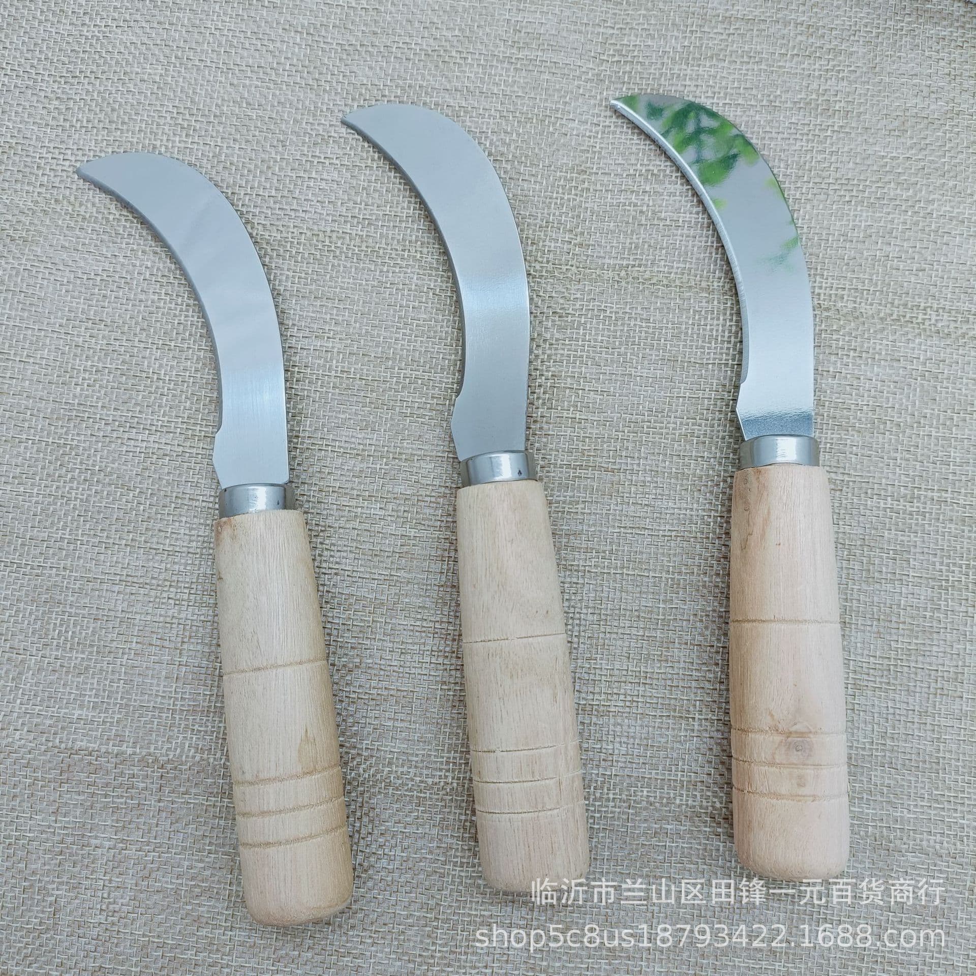 Wooden Handle Vegetable Knife Fruit Cutting Curved Knife Pineapple Knife Banana Curved Knife Wholesale Supply