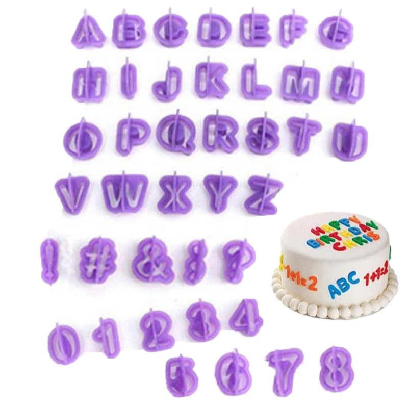 40pcs Alphabet and Numeral Plastic Cookie Molds, Symbol Fondant Cake Decoration Printing Molds, DIY Baking Tools
