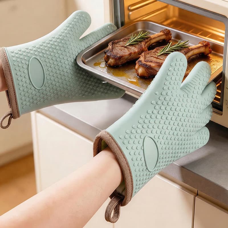 Non-slip silicone kitchen insulated oven gloves for baking, high temperature resistant thickened microwave anti-scalding and heat-proof gloves