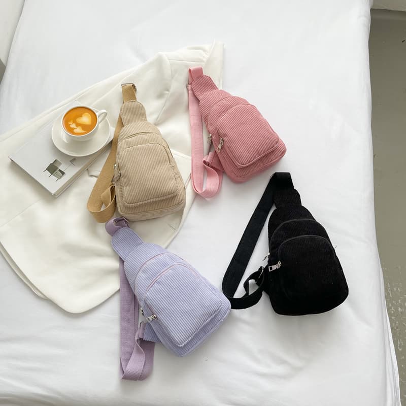 Women's Corduroy Chest Bag/Waist Bag, 2022 New Casual Lightweight Shoulder Bag, Korean Style, Versatile, Simple Crossbody Bag