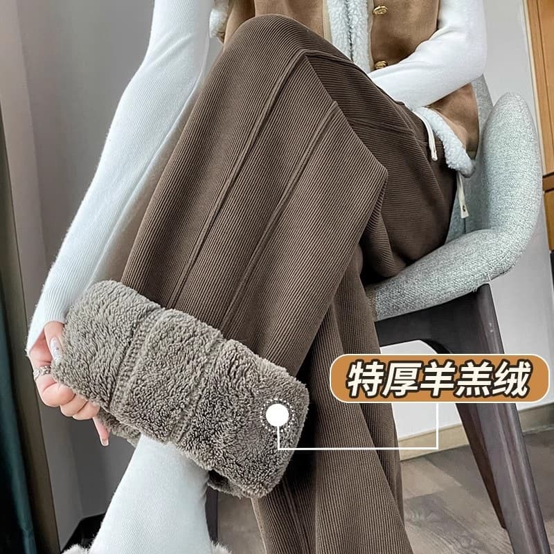Women's Fleece-Lined Wide-Leg Pants for Fall and Winter, Fleece Sherpa Cotton Pants, Straight-Leg Thickened Winter Banana Pants