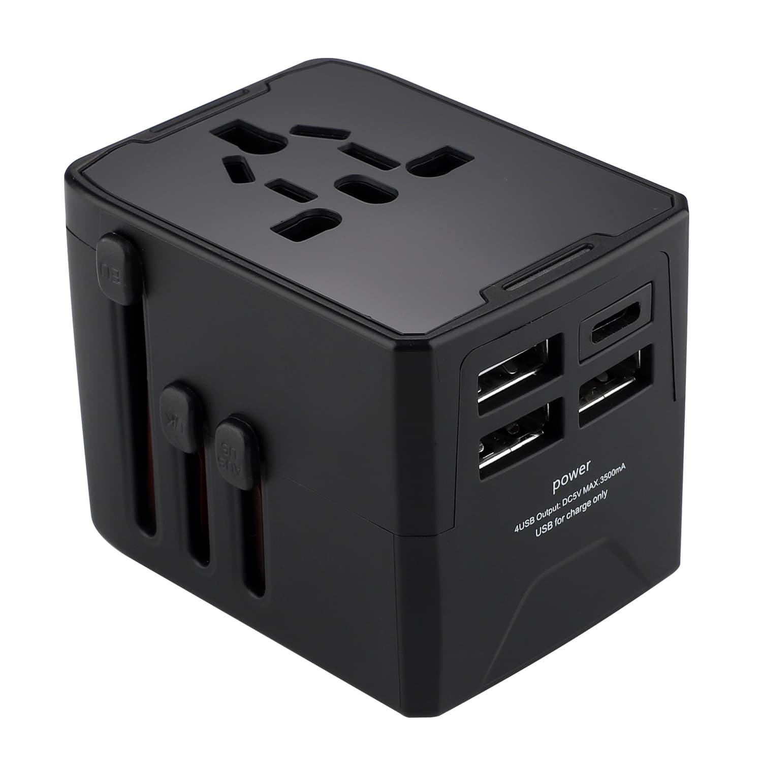 Travel adapter Type-C socket with 3 USB ports, US/EU/AU/UK standards 3A1C multifunctional converter plug.