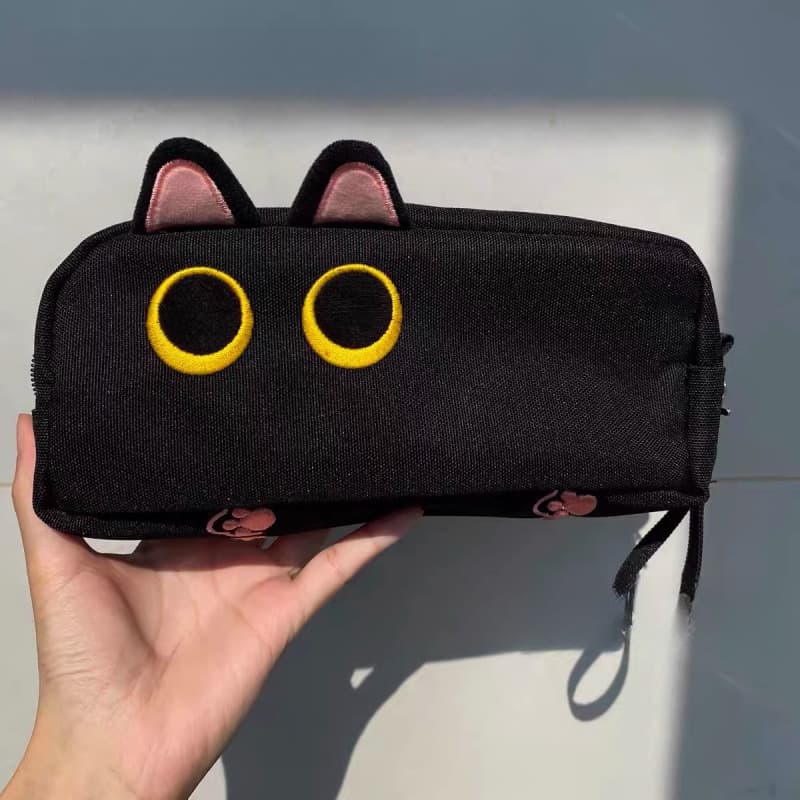 Cute Cat Pencil Case for Middle and High School Students, Large Capacity Storage Bag, Double-Layer Simple Pencil Pouch