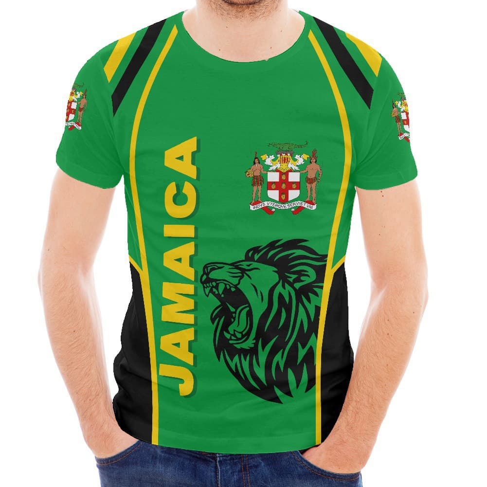 Jamaica Pullover Top T-Shirt with Lion Pattern, Round Neck, Short Sleeve, 5XL-6XL