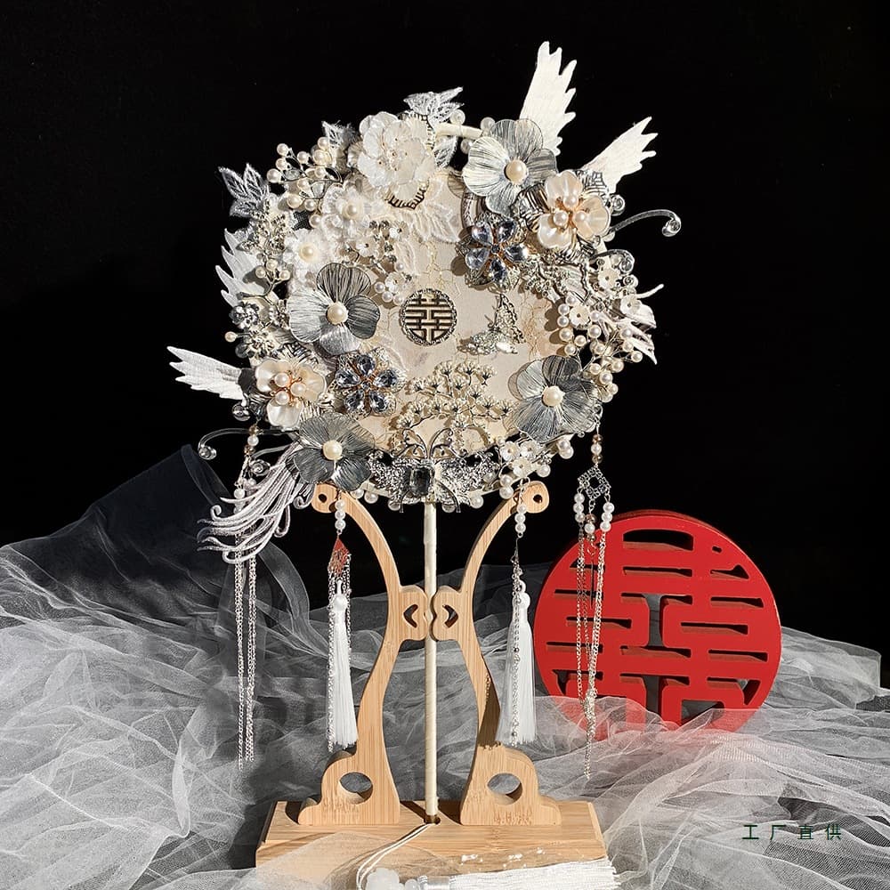 Bridal Wedding Round Fan Chinese Style Champagne Color Xiuhe Outfit Hand Bouquet Fan DIY Craft Kit
