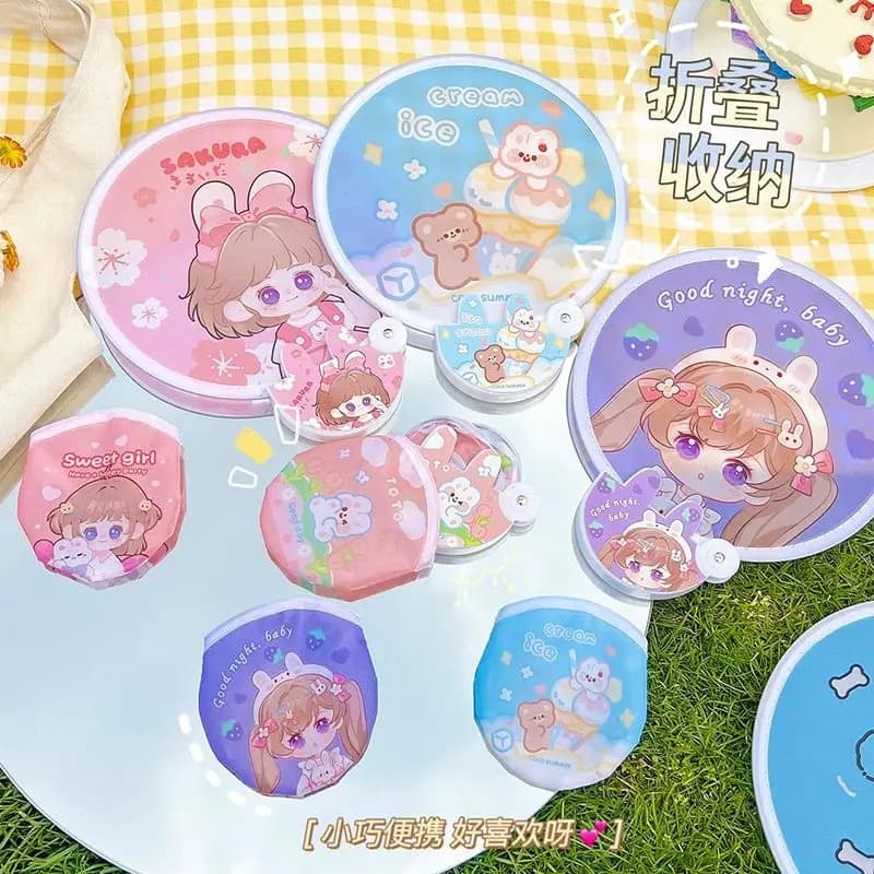Original Foldable Round Fan with Fabric Cover, Portable Fan for Festivals, Creative Portable Folding Fan with Handle
