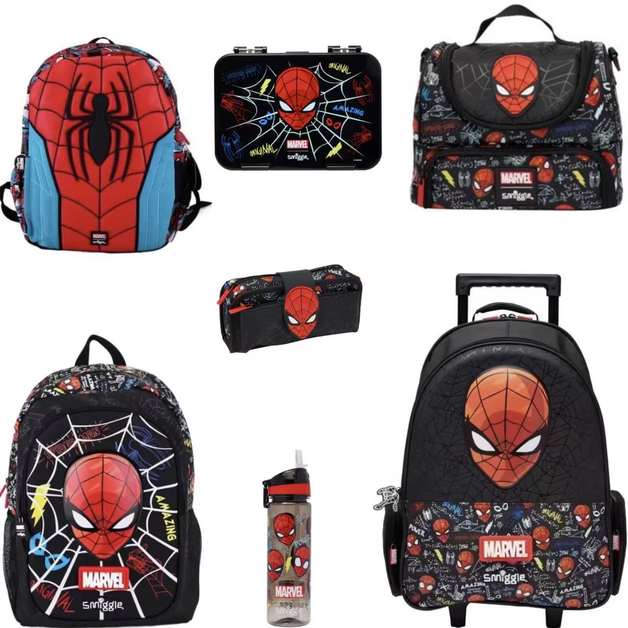 Australian Smiggle Spider-Man Backpack for Elementary Students, Large Capacity Schoolbag with Stationery Set and Lunch Bag Set Series