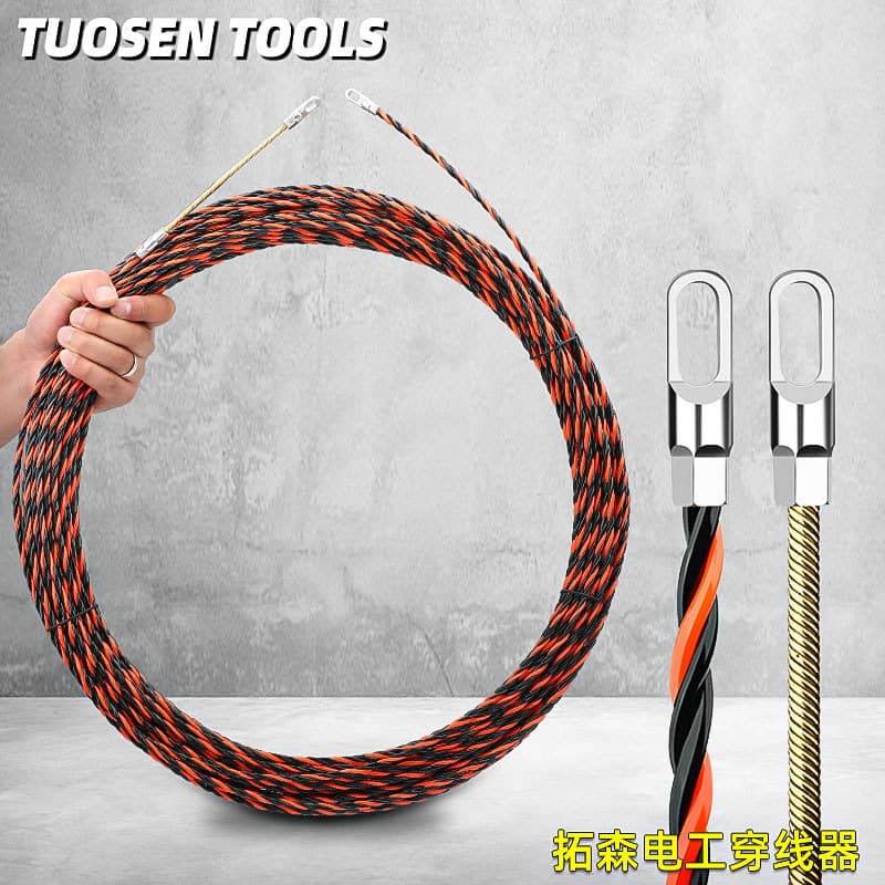 Tuosen 10-50m Wire Puller Steel Wire Solid Spring Conduit Threader Lead Wire Head Electrician Wire Puller Unwinding Tool