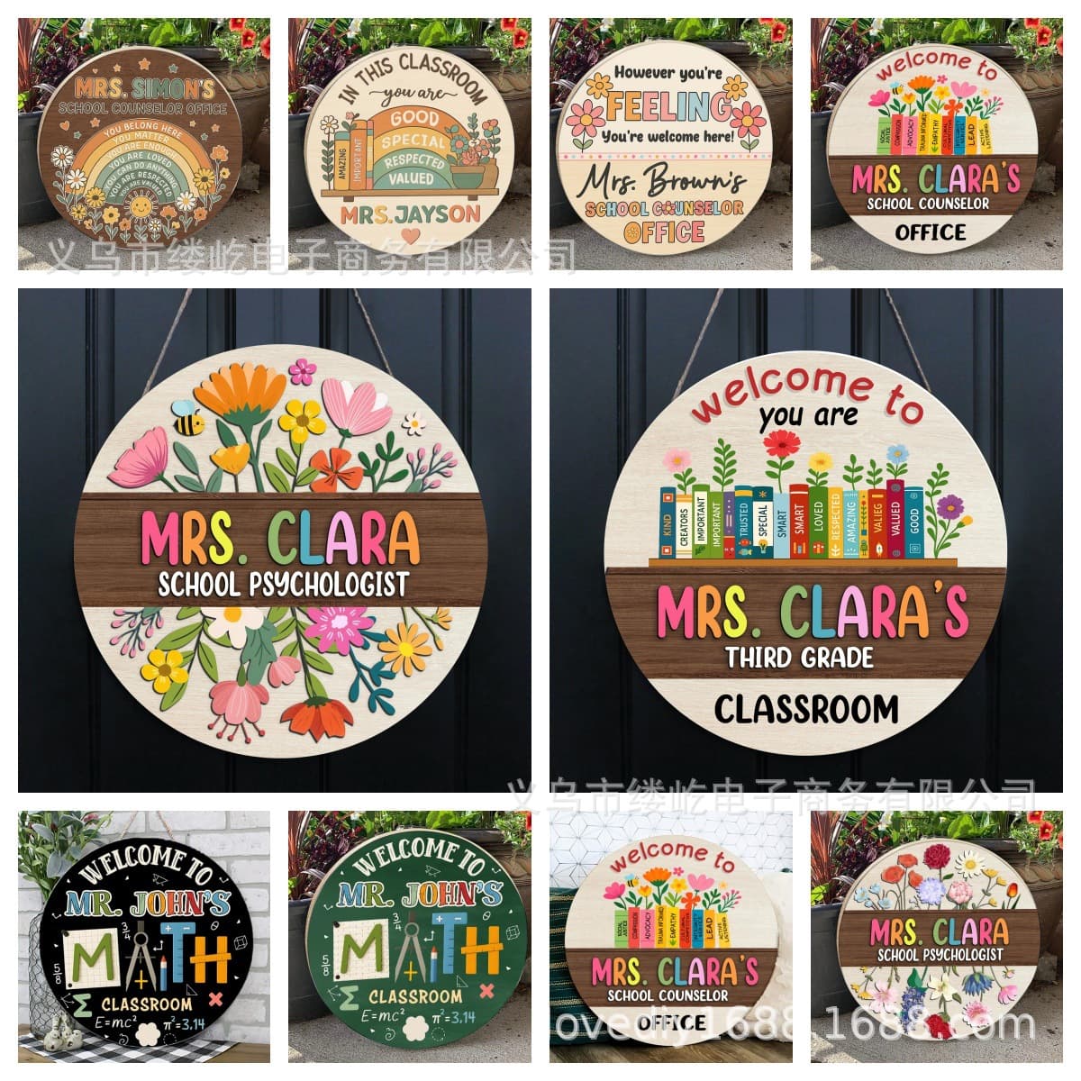 Personalized Teacher Gift Door Sign Classroom Decoration Round Welcome Wooden Door Sign