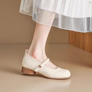 White Mary Jane Shoes for Dresses 2026 New Style Soft Sole Ballet Flats French Elegant Shallow Mouth Block Heel Women's Shoes