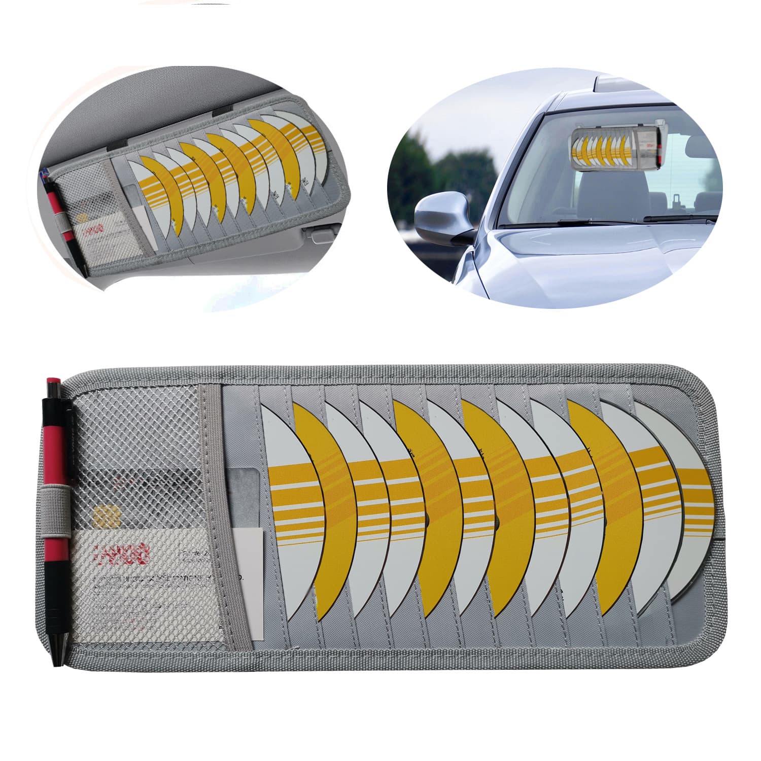 Car CD Case Holder for Visor, Compact Disc Storage Pouch with Card Pockets